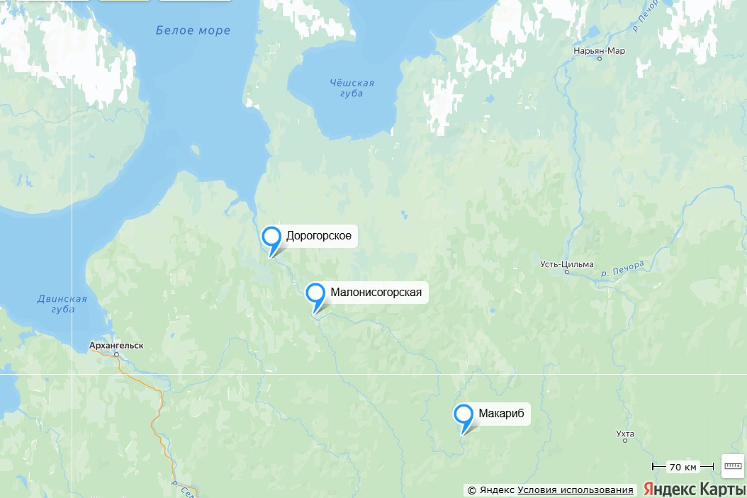 Пункты наблюдений Росгидромета на реке Мезень
