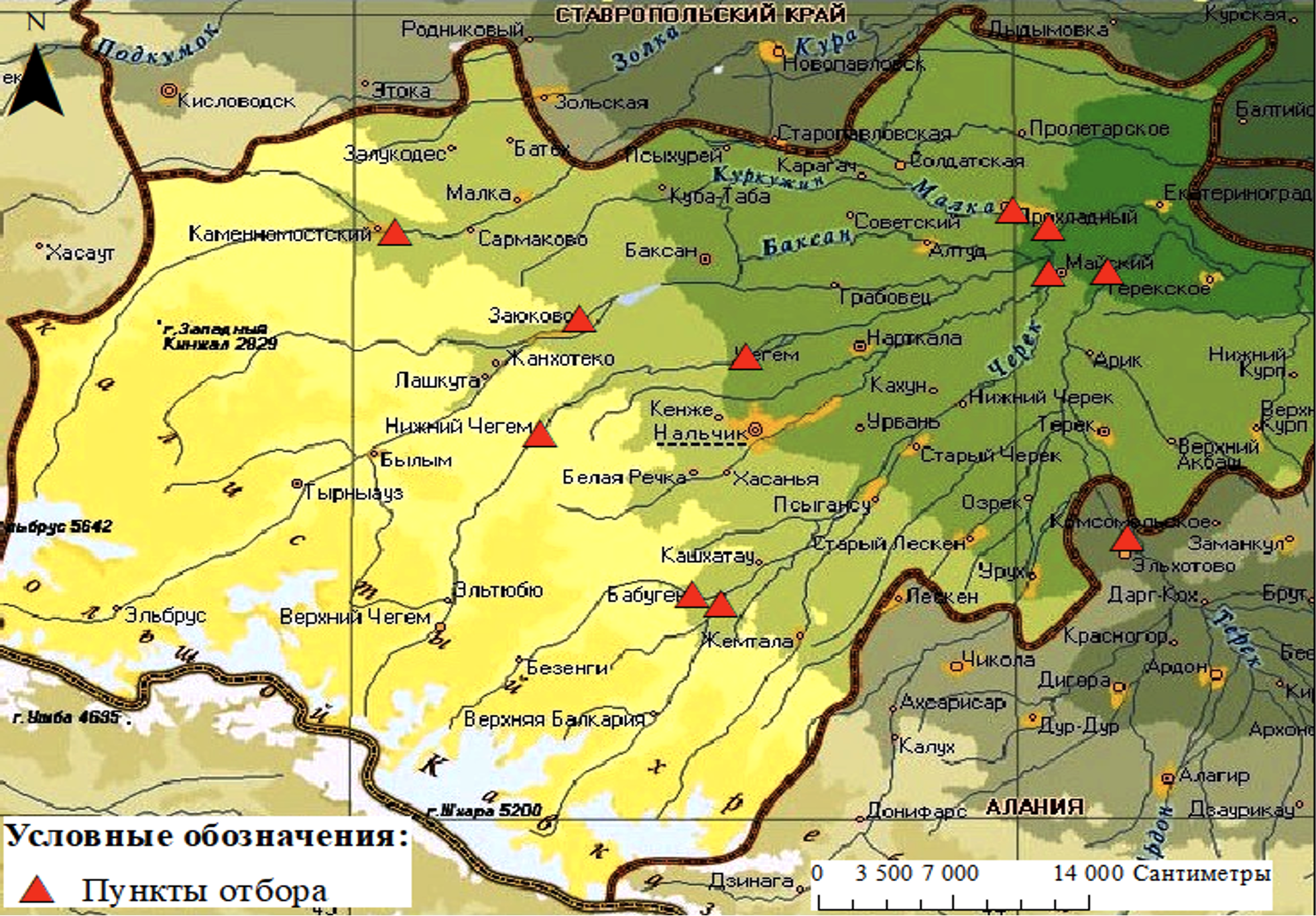Карта-схема пунктов отбора воды и донных отложений