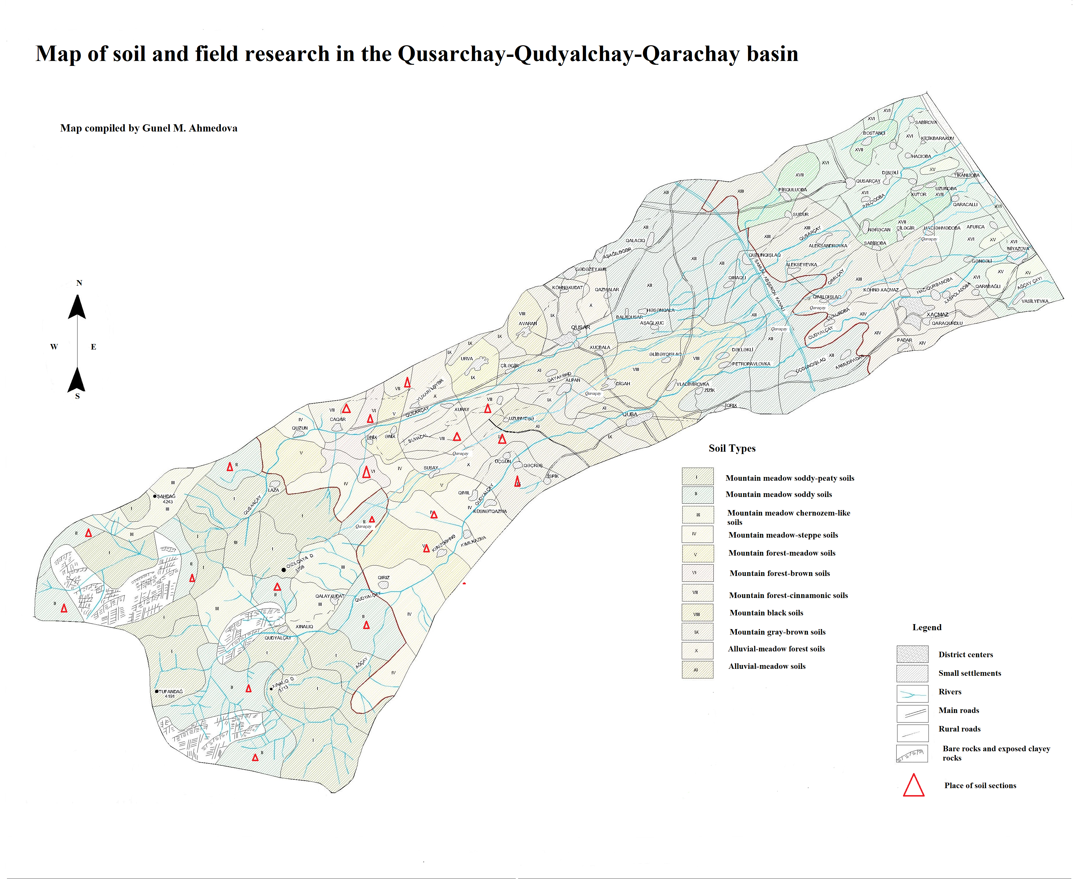 Map of soil and field research in the Qusarchay-Qudyalchay-Qarachay basin