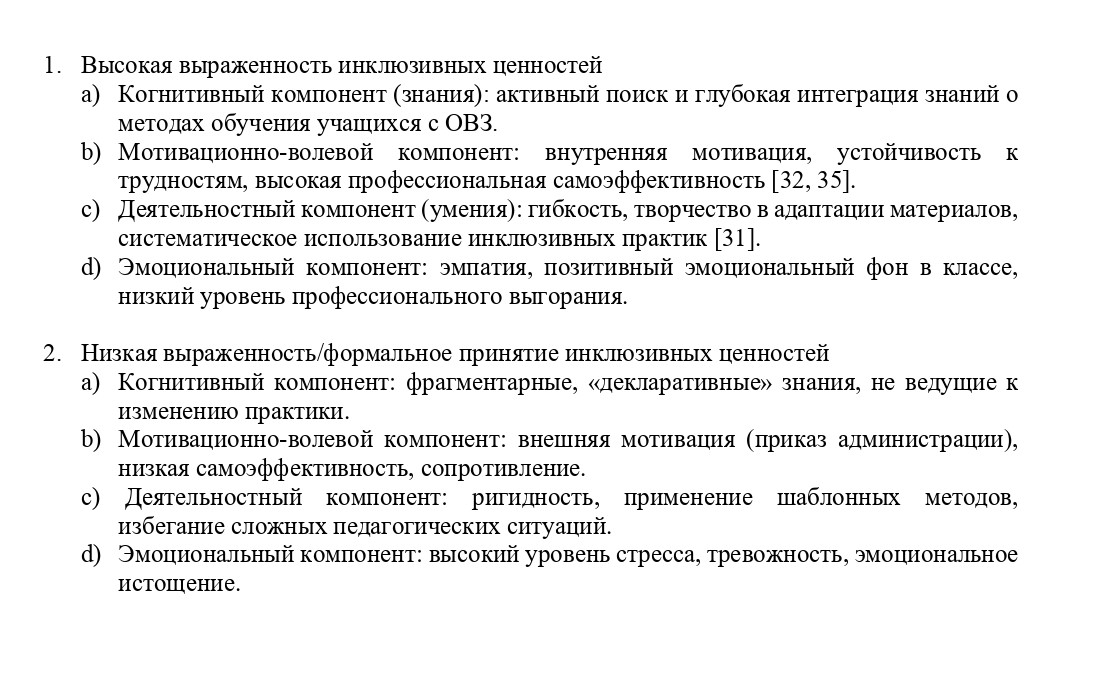 Влияние выраженности инклюзивных ценностей на ключевые компоненты профессиональной компетентности учителя
