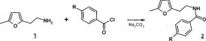 Амиды 2а-в синтезированы ацилированием гомофурфуриламина бен- зоил хлоридом и хлорангидридами пара-замещенных бензойных кислот 