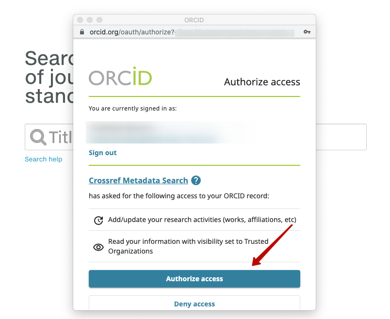 Authorize access to ORCID on Crossref